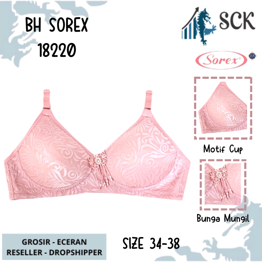 BH SOREX 18220 Tanpa Kawat Busa Tipis Brukat Kait 2 CUP A-B /BH 18220 Pakaian Dalam Wanita - sck