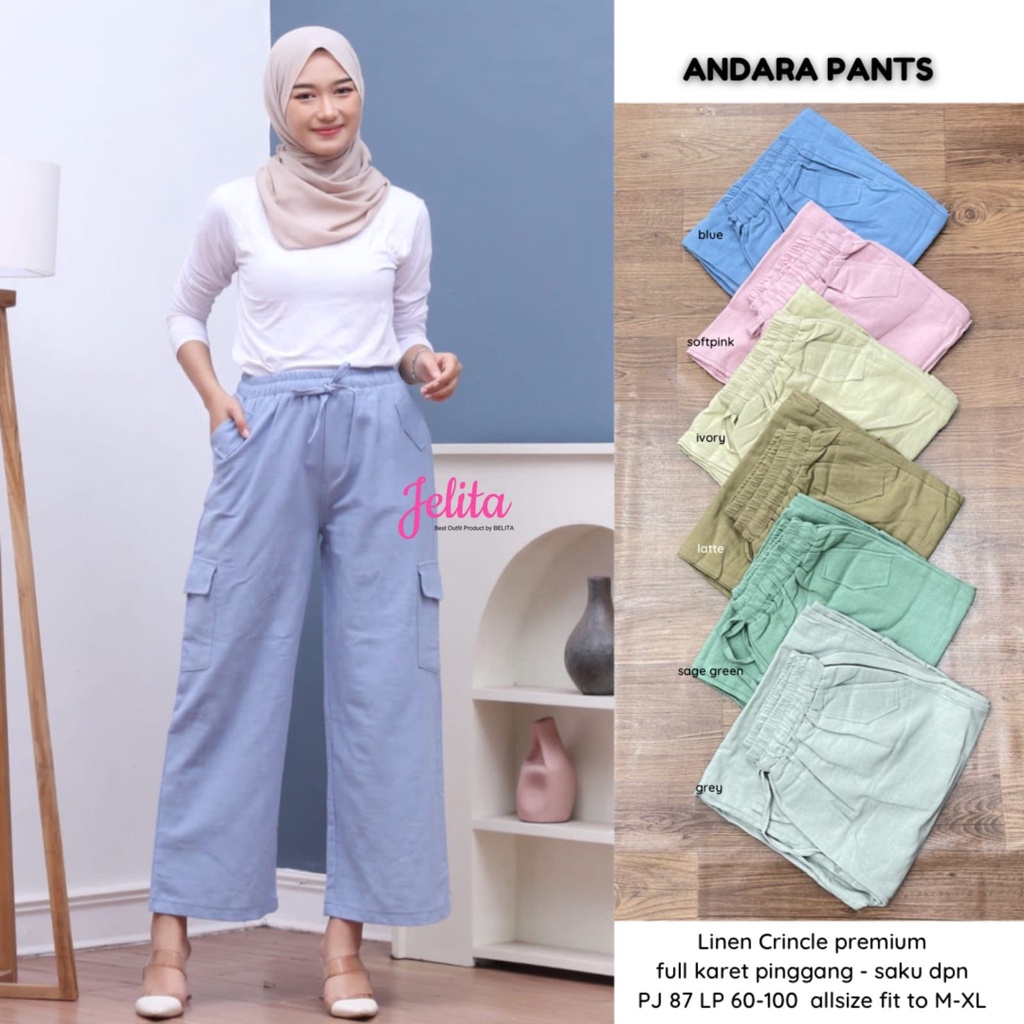 ANDARA / 5.7 / BAHAN LINEN CRINCLE PREMIUM / CELANA KULOT WANITA / FIT M-XL / MARITZA
