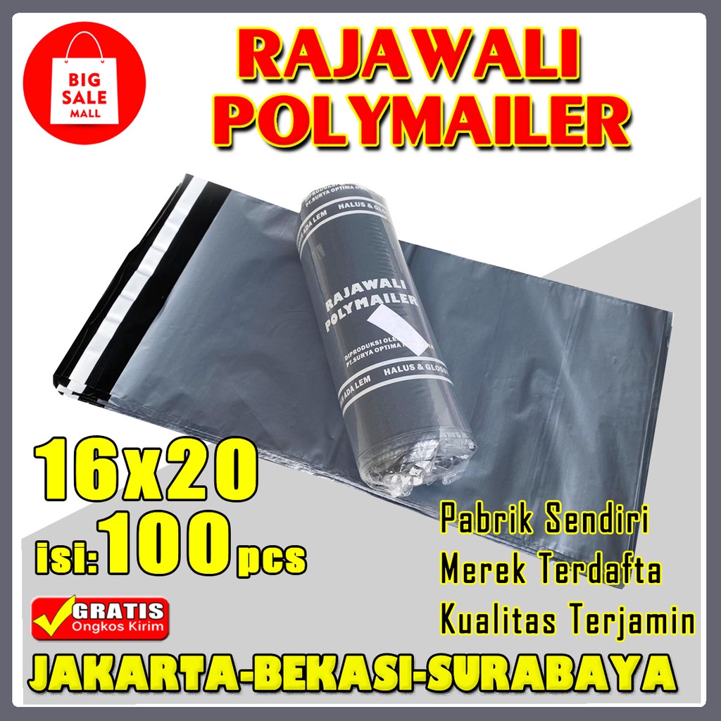 Plastik Polymailer uk16/17/20 Isi 100pcs Rajawali Permium /Pinus Ekonomi /Warna Plastik Packing Online Shop Perekat lem Kuat