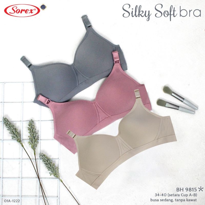 Bra Sorex 9815 Tanpa Kawat Busa Tipis Cup Sedang Size 34-40 Kait 3/ Silky Soft Bra 9815 / Bh Sorex 9815 / Bra Sorex 9815