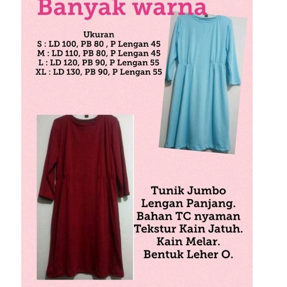{GEO.25Fe23ᴱ} Tunik Jumbo Lengan Panjang LD 120 130 Bahan Kain Kaos