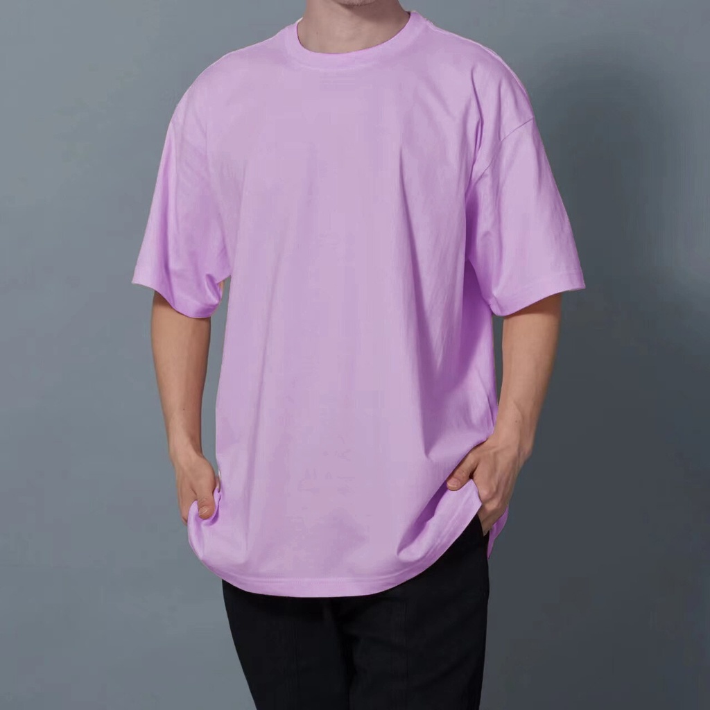 Baju Kaos Oversize Polos Pria Wanita Tangan Pendek Warna Lilac Bahan Cotton Combed 24s Size M-XL Kasual