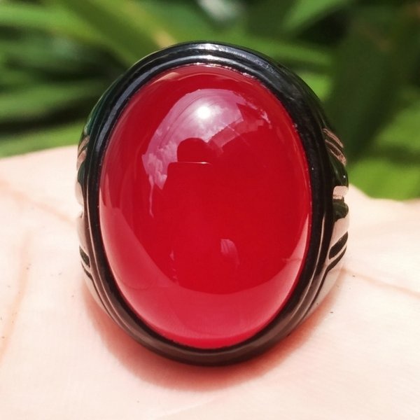 Batu Akik Cincin Titanium Red Baron Ring Hitam 3s07
