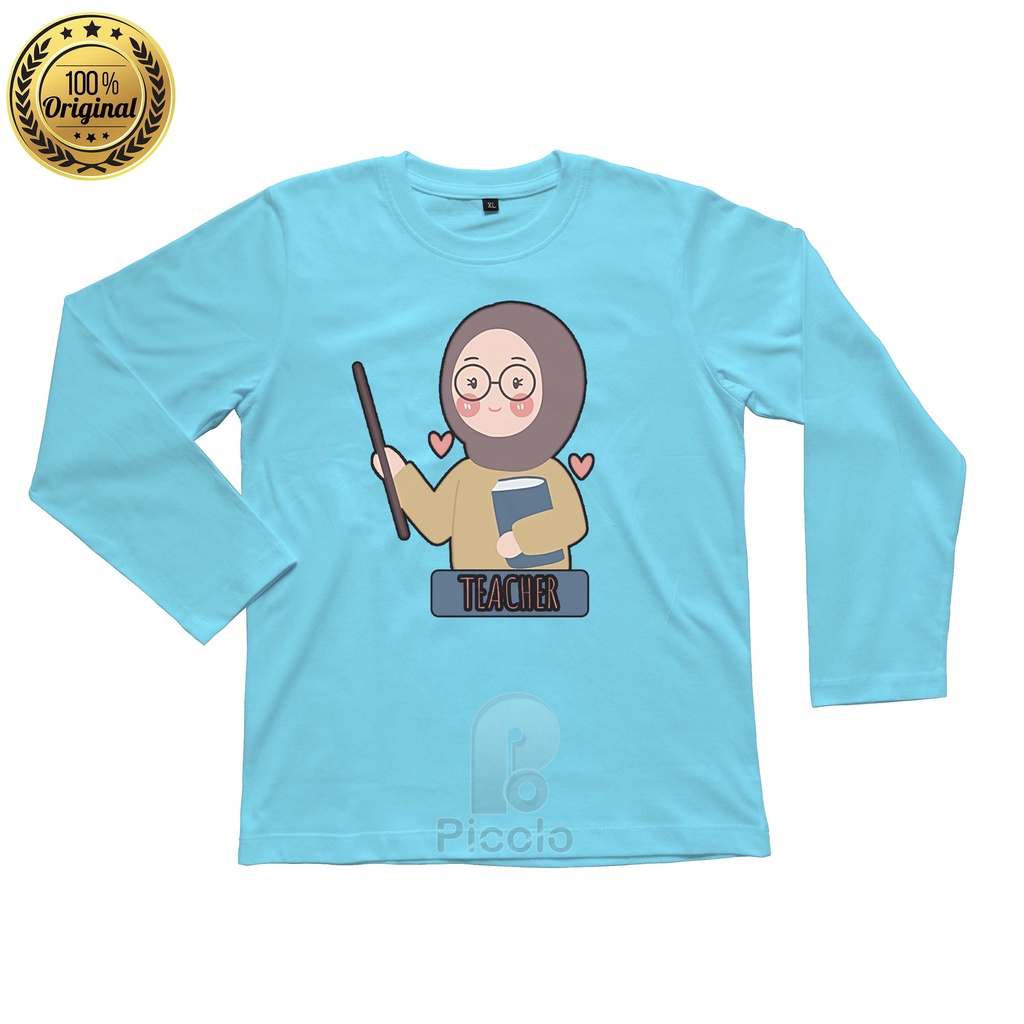 (FREE NAMA) BAJU KAOS ATASAN LENGAN PANJANG ANAK MOTIF KARAKTER PROFESI GURU/TEACHER