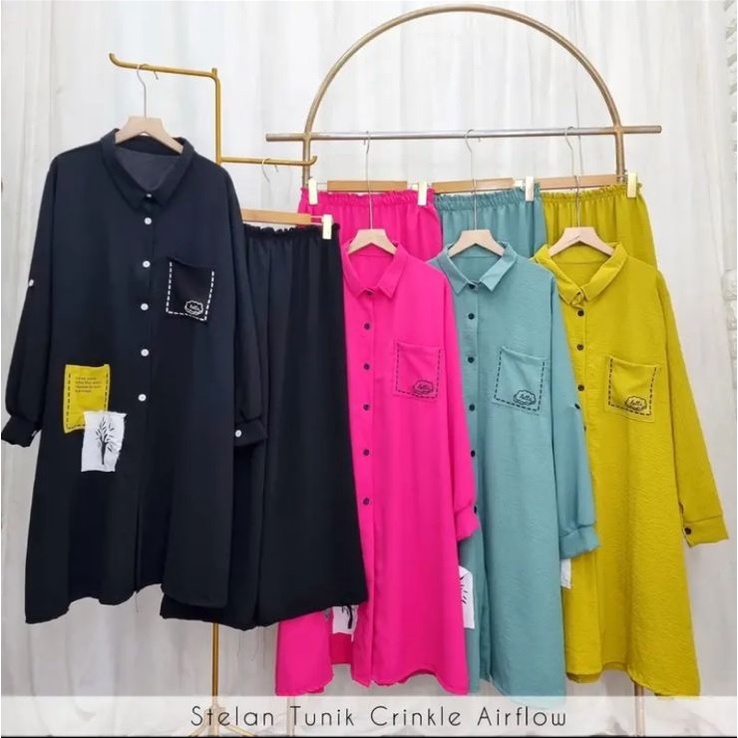 SETELAN PRISA CRINKLE AIRFLOW LONG TUNIK VIRAL