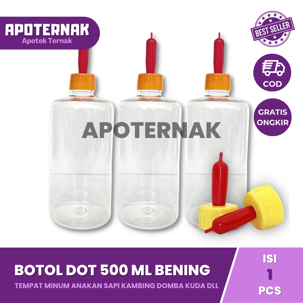 BOTOL DOT KAMBING CEMPE 500 ML BENING &amp; DOT MERAH KUNING ANTI BOCOR | Dot Hewan Sapi Anjing Kucing Kelinci Hamster