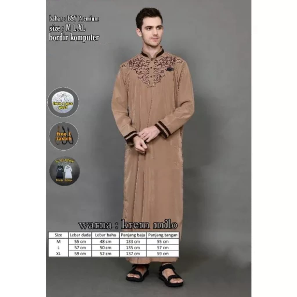 Jubah Pria Motif Bordir Simpel / Jubah Muslim Pria Terbaru / Koko Pria Dewasa Termurah