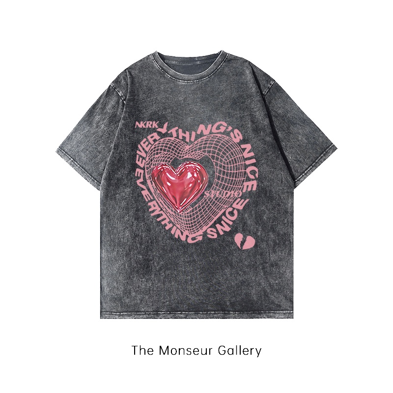 The Monseur Gallery T-shirt Washed Oversize Pink Love | Kaos Hitam A0112