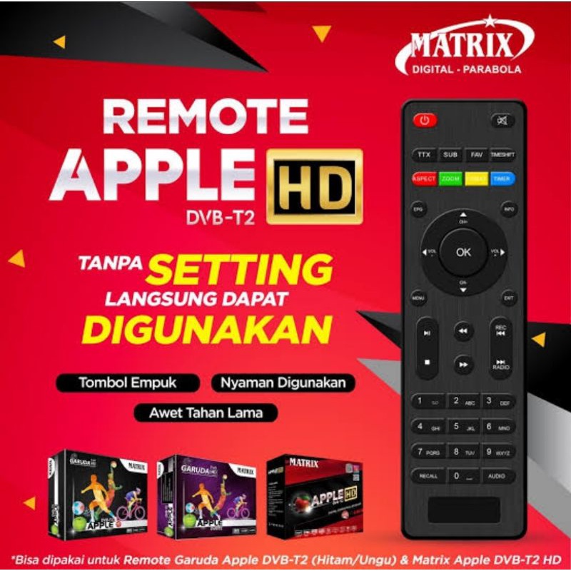 Remot / Remote Set Top Box STB DVB T2 Matrix Apple HD Merah Hijau Kuning Ungu