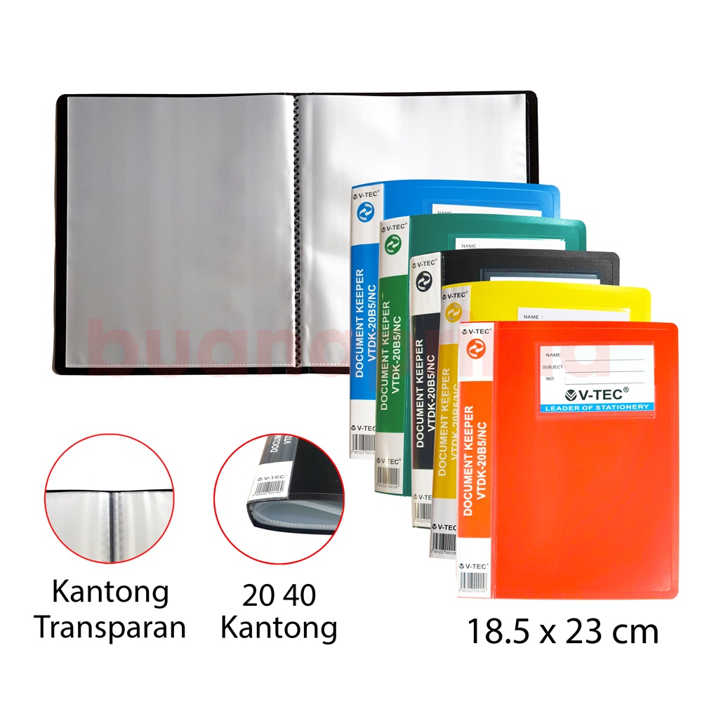 Clear Holder V-Tec 20 Lembar 18.5 x 23 cm A5 B5 Display Book Document Keeper