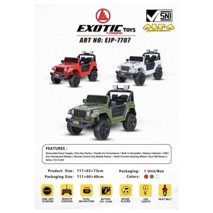 Terlaris Mainan Anak Mobil Aki Anak Exotic Ejp7707 Ejp-7707 Ejp 7707 Aki 12Vdc