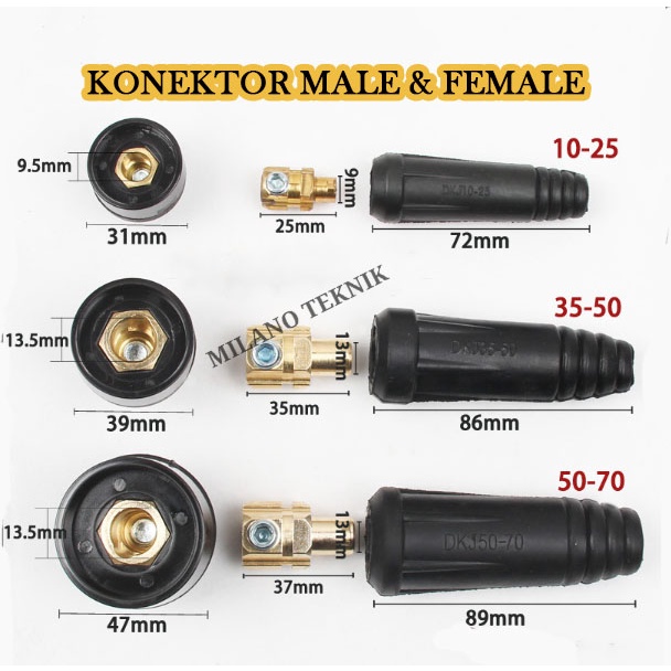 KONEKTOR KABEL LAS Male &amp; Female 10-25/35-50/50-70 HIGH QUALITY