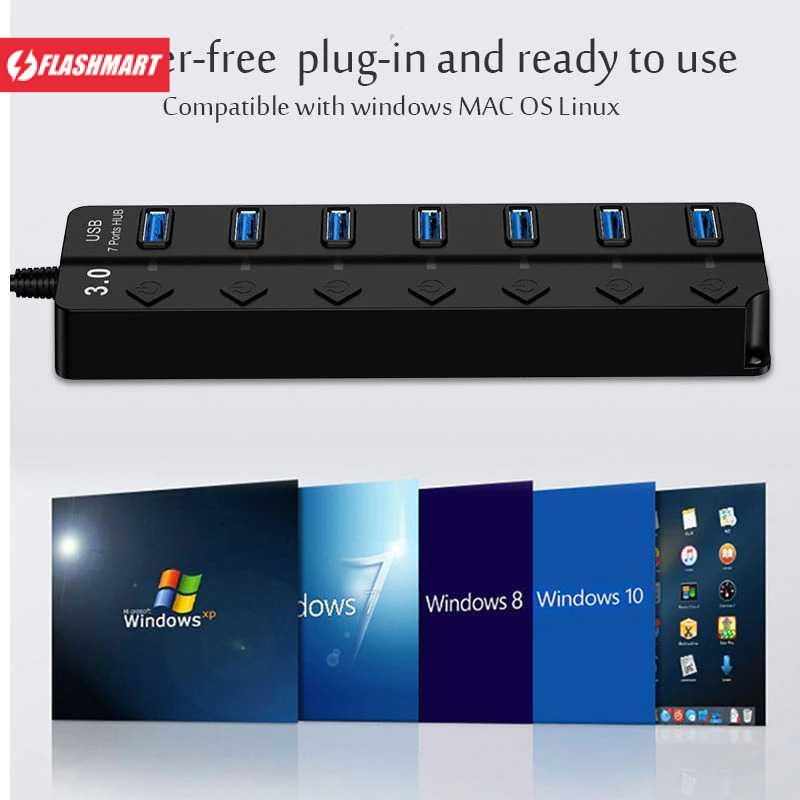 Flashmart USB Hub High Speed Extender 7 Port USB 3.0 With Switch - OY445