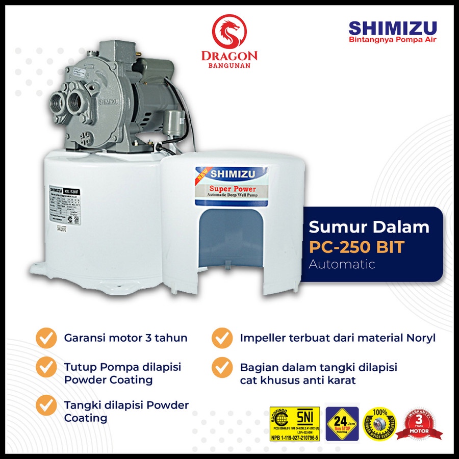 Pompa Air Shimizu PC 250 BIT - Pompa Air Jet Pump Shimizu 250 Watt Body Putih