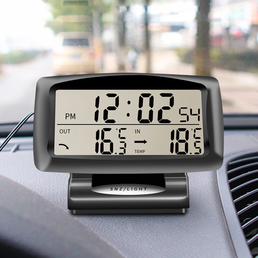 Termometer Mobil Digital Alarm Aksesori Elektronik LCD Digital Lampu Latar Pengukur Suhu Otomatis Jam Alarm Mobil 12-24V