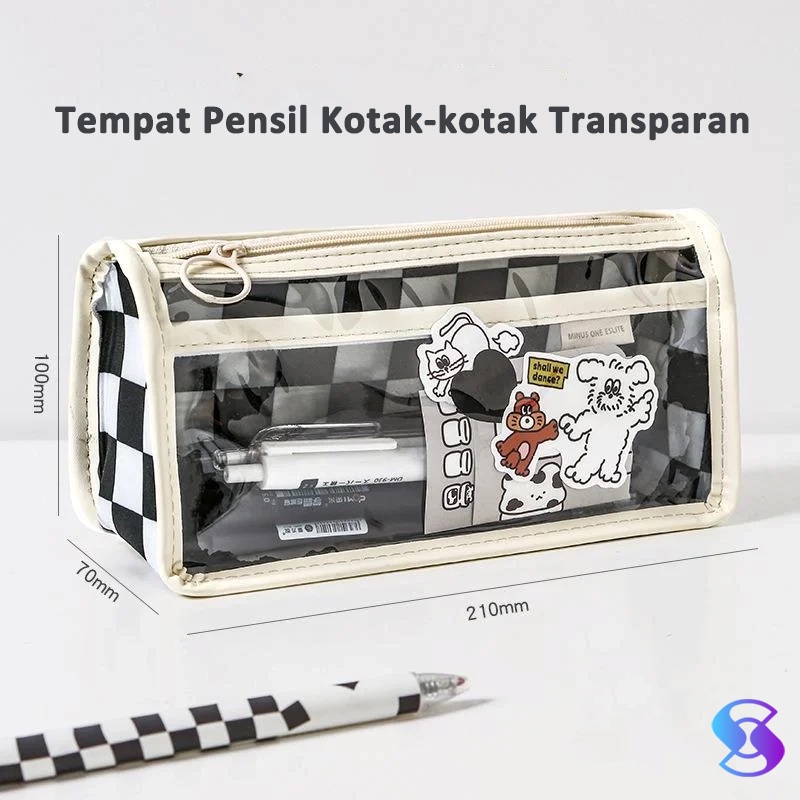 

Pensil case/kotak alat tulis/Tempat Pensil Kotak-kotak Transparan-Suning Mall