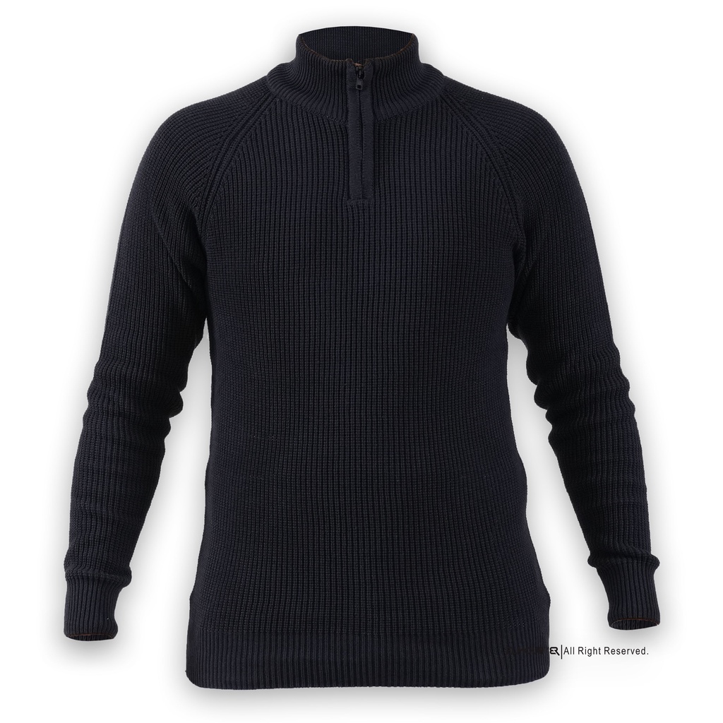 Elmour Sweater Rajut Tebal Pria Resleting dada Halfzip Fullcotton hitam