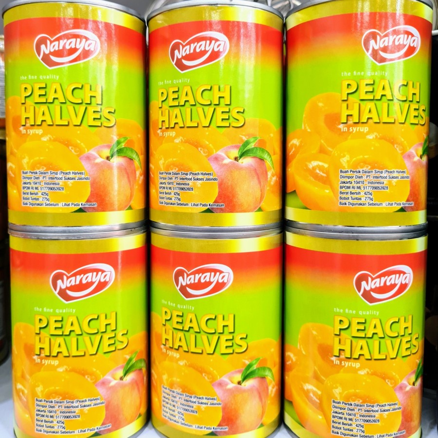 

Naraya Peach Halves in syrup 425g Buah Kaleng Persih dalam sirup