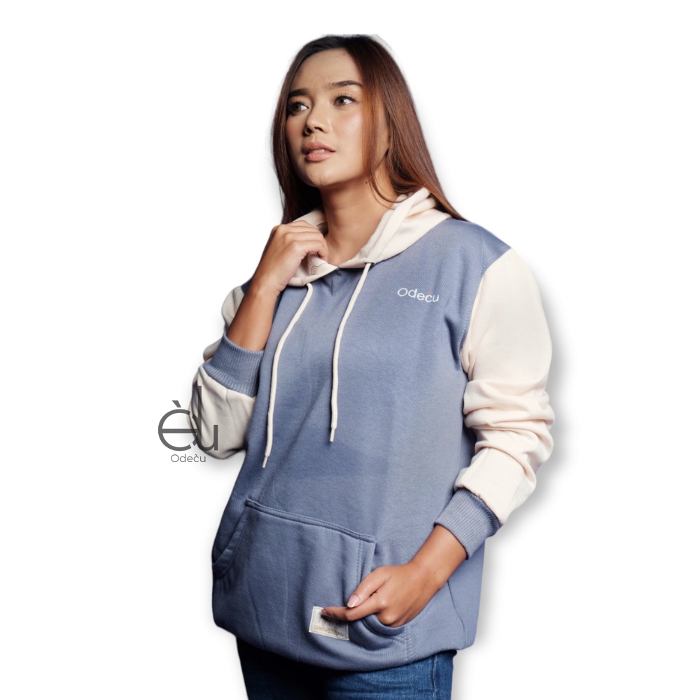 ODECU PREMIUM HOODIE TWO COLOR DENIM VANILLA SWEATER OVERSIZE WANITA PRIA