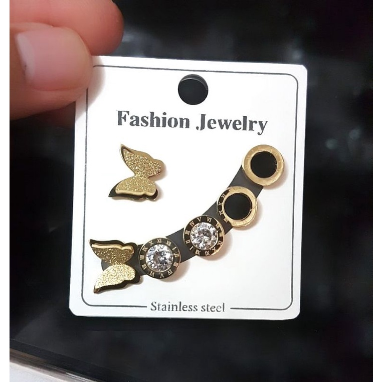 Anting Titanium Tusuk emas 3 in 1 gold 6195