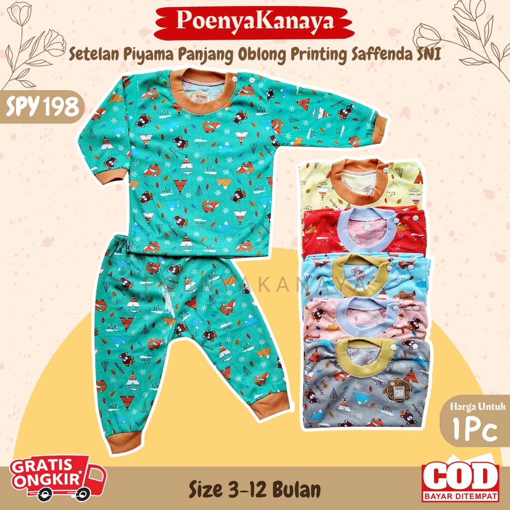 Setelan Baju Bayi Piyama Bayi PANJANG OBLONG PRINTING Saffenda SNI 6-12 Bulan SPY198