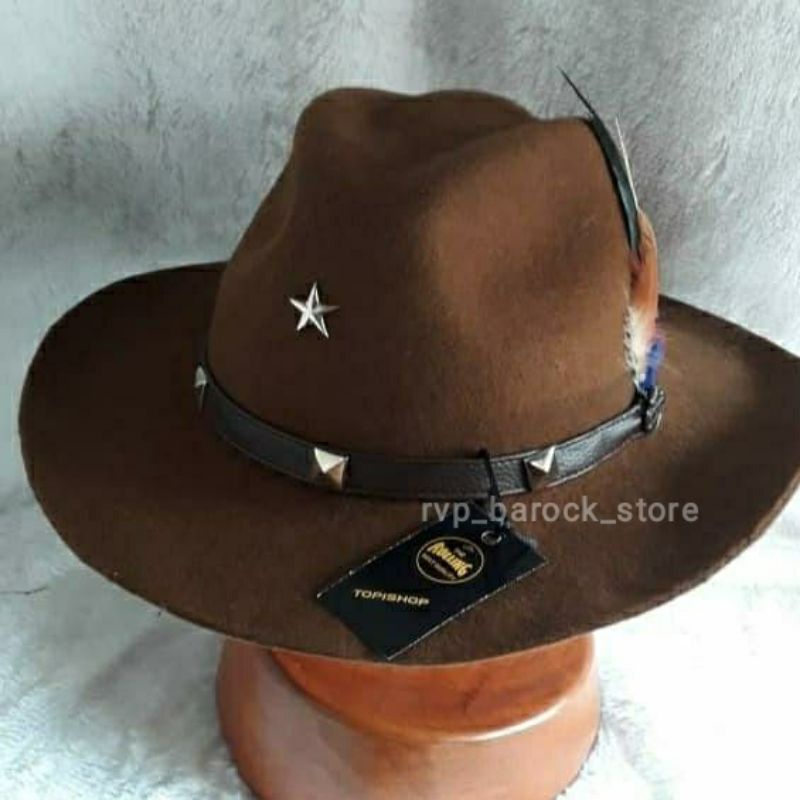 topi laken fedora koboy fashion pria aksesoris kepala cowboy hat