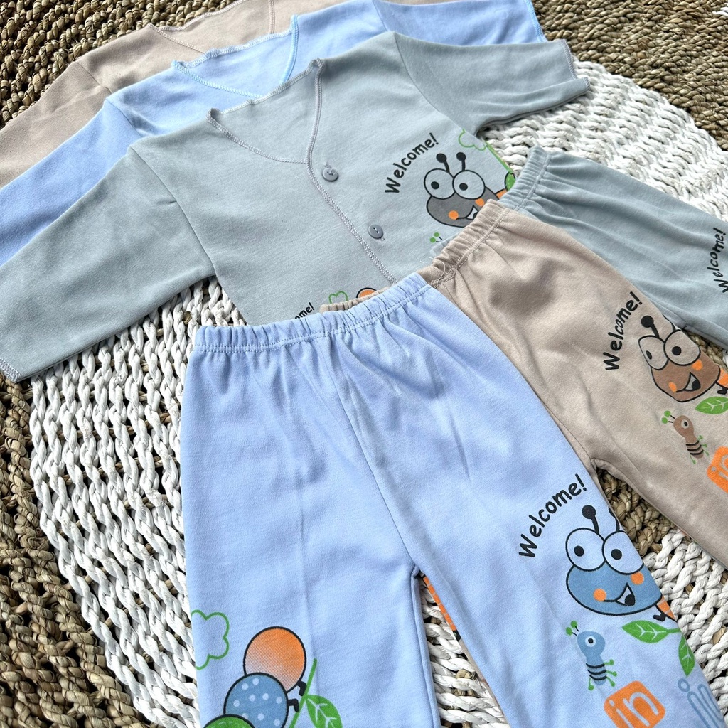 3pcs Baju lengan panjang+ Celana panjang bayi setelan bayi new born setelan bayi baru lahir stelan warna dan motif lucu gift bayi