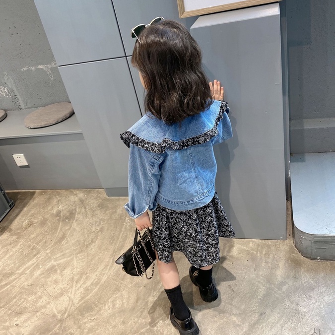 DR22-Dress Anak Perempuan Black Roses + Rompi Outer Jeans