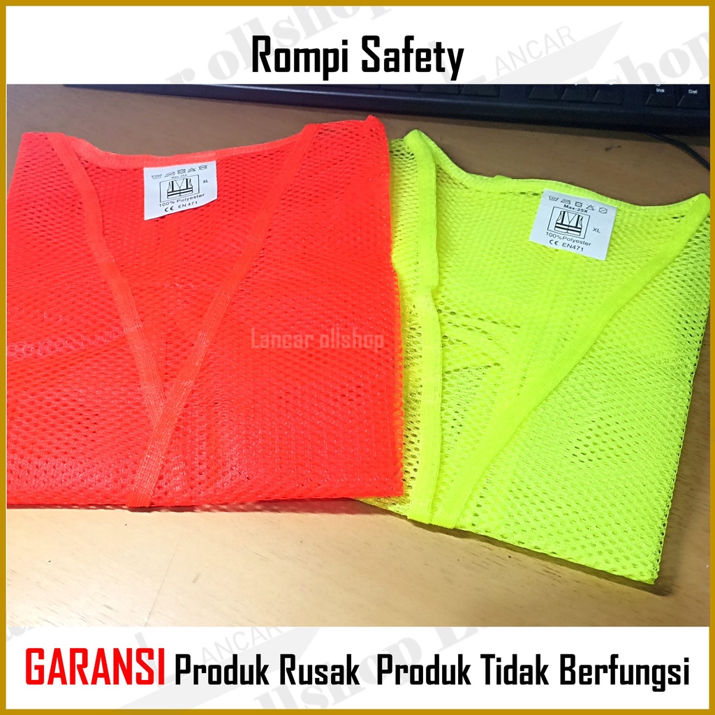 Rompi Jaring Hijau Oren / Rompi Kerja Proyek Safety Orange / Rompi Safety Jaring Polyester