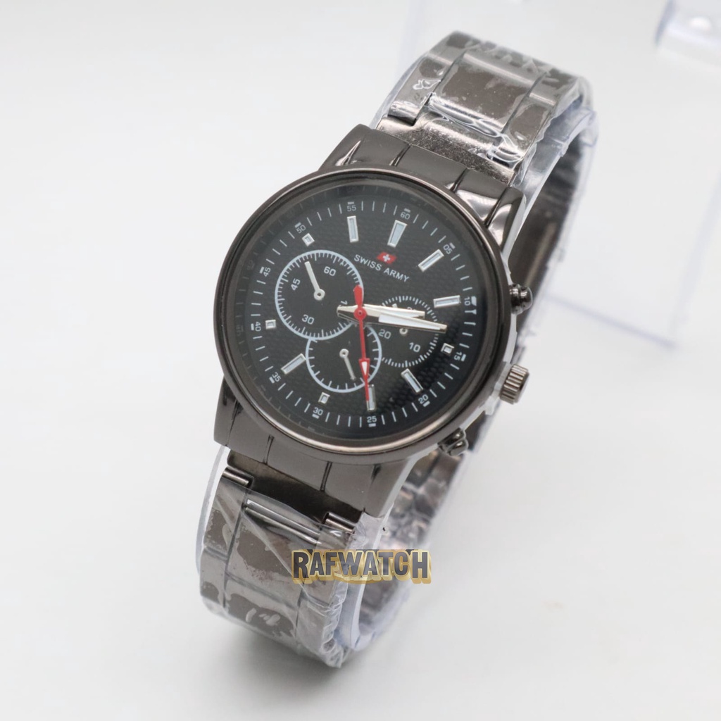 Jam Tangan Pasangan Pria Wanita Analog Casual Rantai Stainless Silver Hitam RPA8