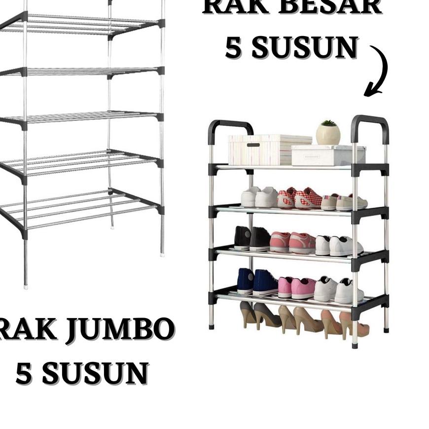 ℗ Rak Sepatu Besi 5 Tingkat Tempat Sepatu Sandal 5 Susun Rangka Besi & Plastik Rak Susun Kokoh Multi