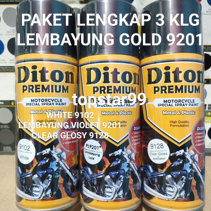 Diton Premium Paket Lengkap 3 Kaleng 400cc Lembayung Gold Emas 9201 White 9102 Clear Glossy 9128 Pilox Pilok Cat Semprot Spray Paint