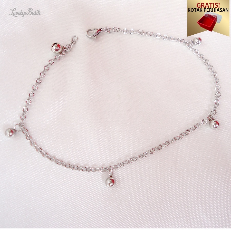 Gelang Kaki Titanium Anti Luntur Silver Model Terbaru Rantai Nori Donat Bola Christ4 - Lovelybutik