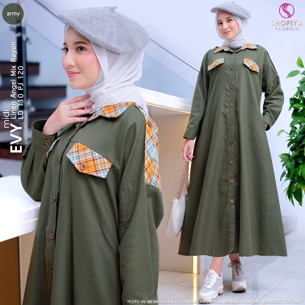 EVY MIDI GAMIS KOMBI KOTAK-KOTAK ORI BY SHOFIYA