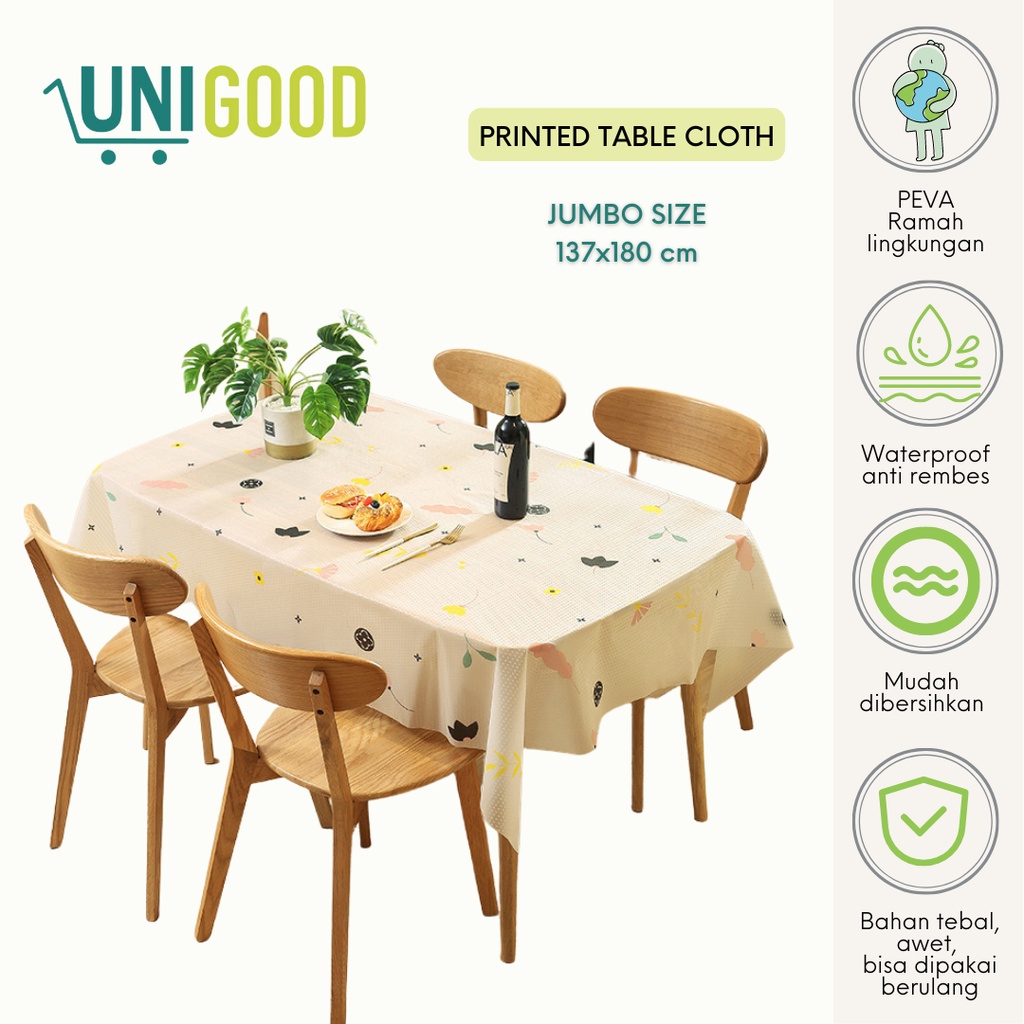 UNIGOOD - PEVA Premium Table Cloth Taplak Meja Waterproof Bahan Tebal