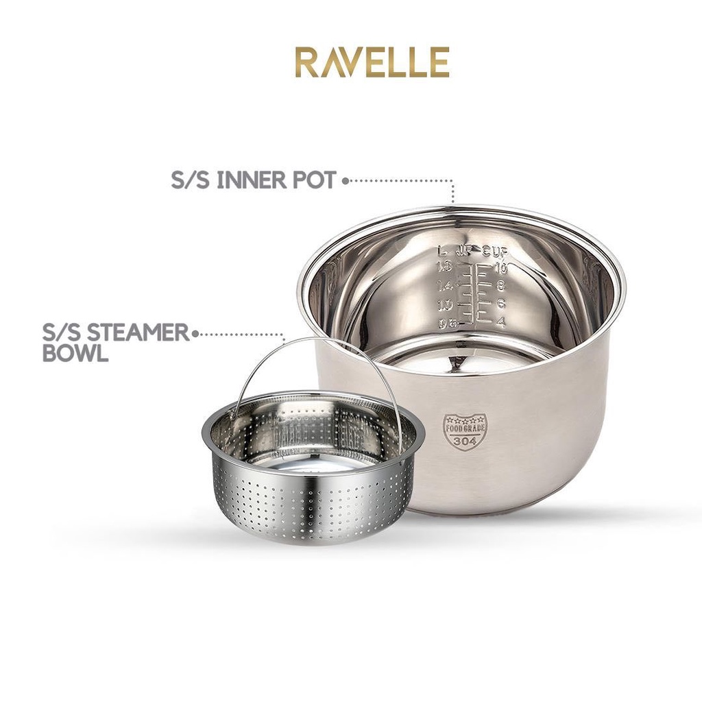 Ravelle Rice Cooker Digital Low Carbo 3 Liter Stainless Innerpot Anti Bacterial