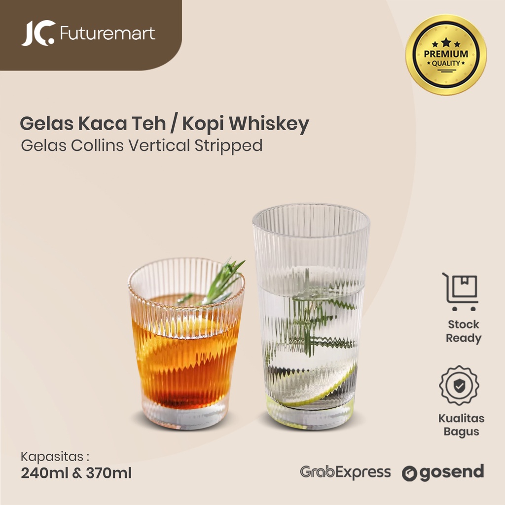 GELAS KACA TEH KOPI MINUMAN WHISKEY COLINS AESTHETIC VERTICAL STRIPPED