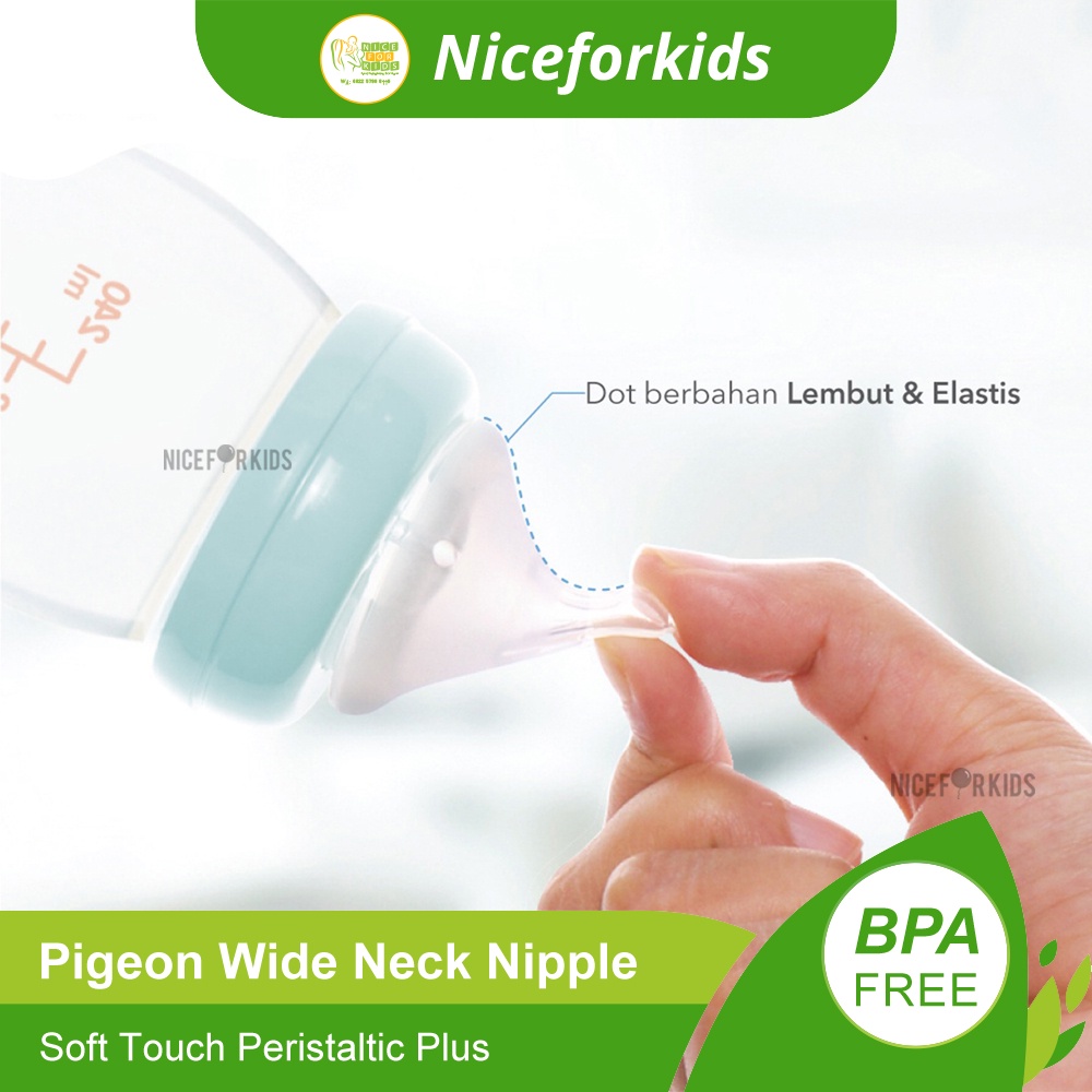 Pigeon Wide Neck Nipple Soft Touch Peristaltic Plus isi 3pcs / Dot Botol Susu Wide Neck