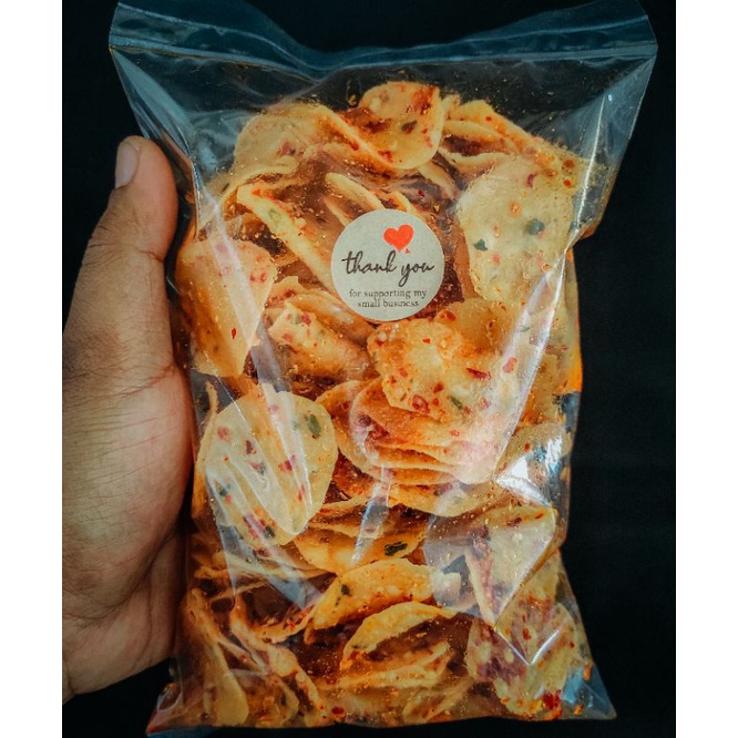 

kripik cepmek pedas daun jeruk kemasan 250g