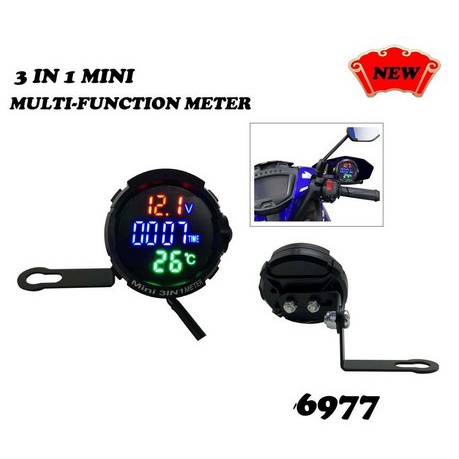 volt meter aki sepeda motor mini 3 volt meter for motorcycle Mini 3In1 mini bulat