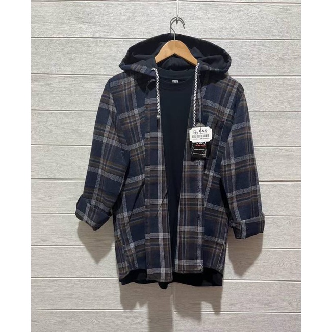 Kemeja hoodie flanel lengan panjang / kemeja hoodie flanel distro bandung cod size M L XL