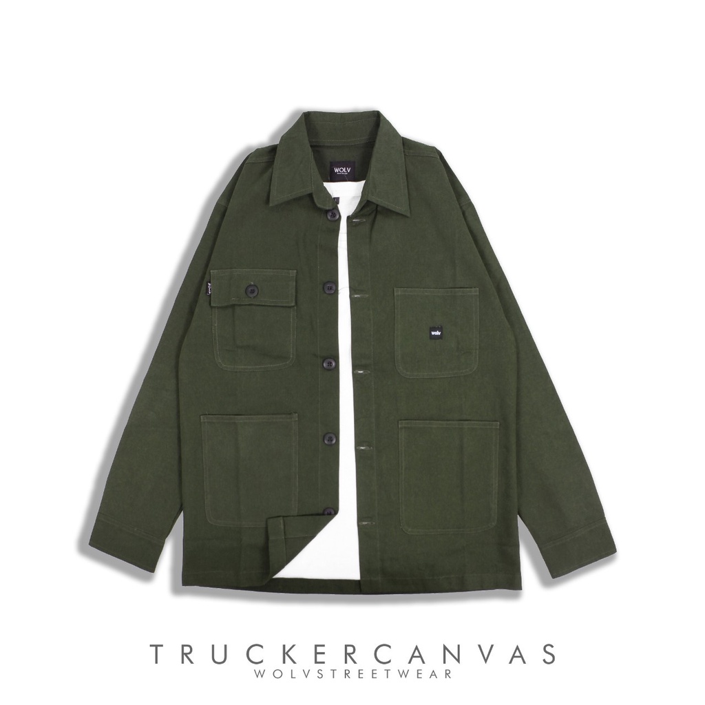 [SIAP KIRIM] Jaket Trucker Canvas Semi Parka Pria Original Wolv Distro Bandung / Field jacket