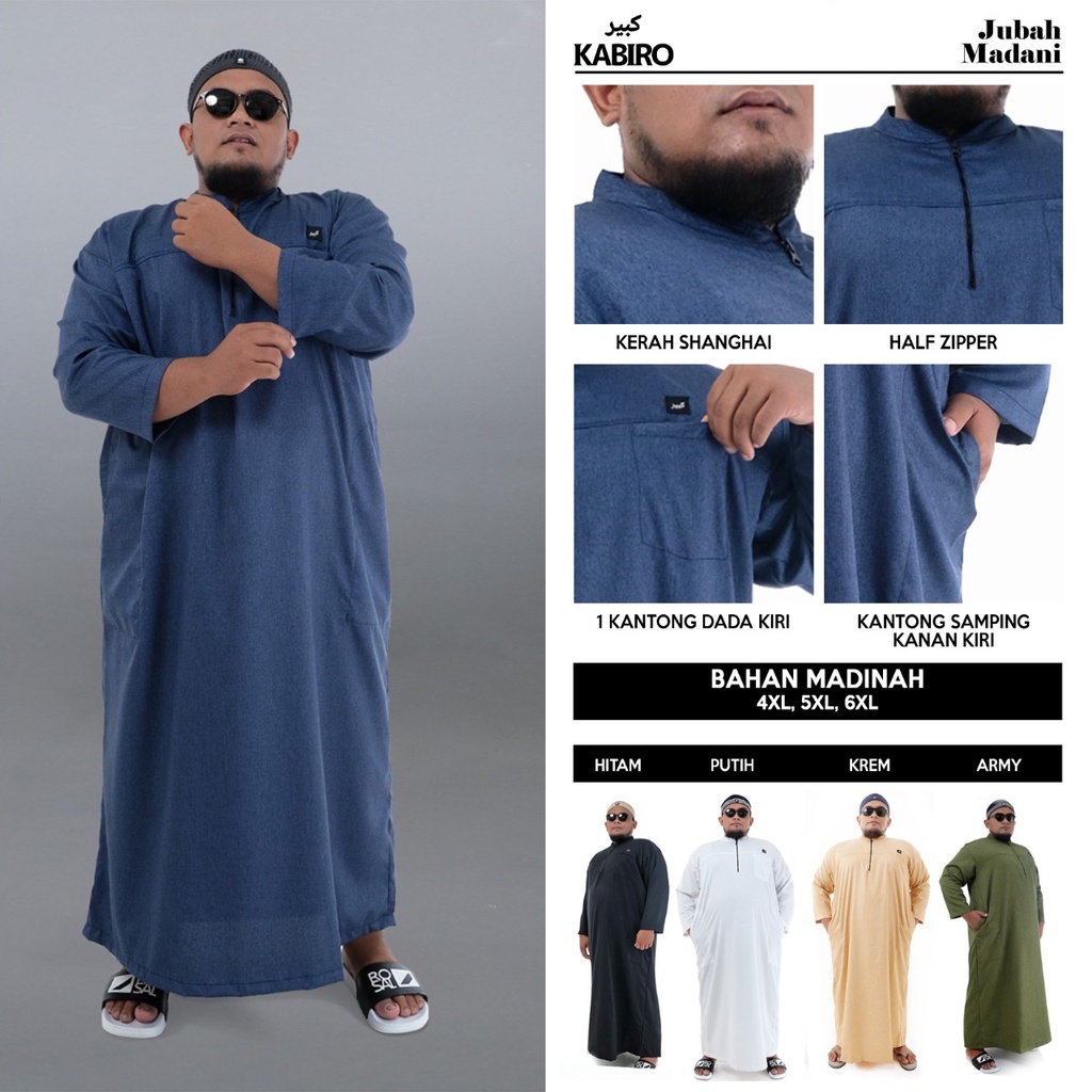 Jubah Madani KABIRO Gamis Lengan Panjang Pria Dewasa Jumbo Big Size