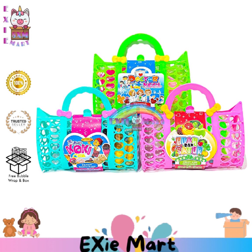 MAINAN ANAK TAS KERANJANG PASAR SET DOKTER-DOKTERAN, TAS PASAR SET KOKI, TAS PASAR SET BUAH SAYUR