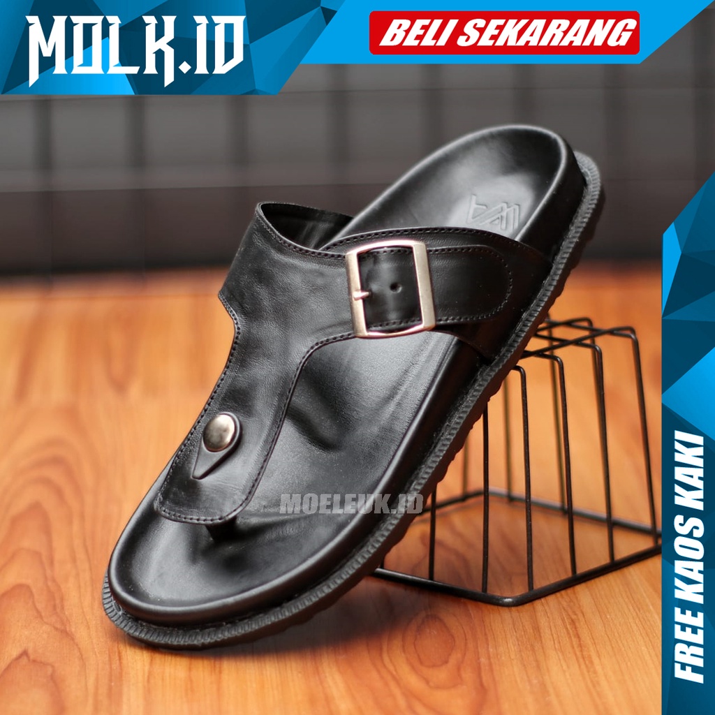 MOLK Sandal Kulit Pria Dewasa Hitam Casual Origina