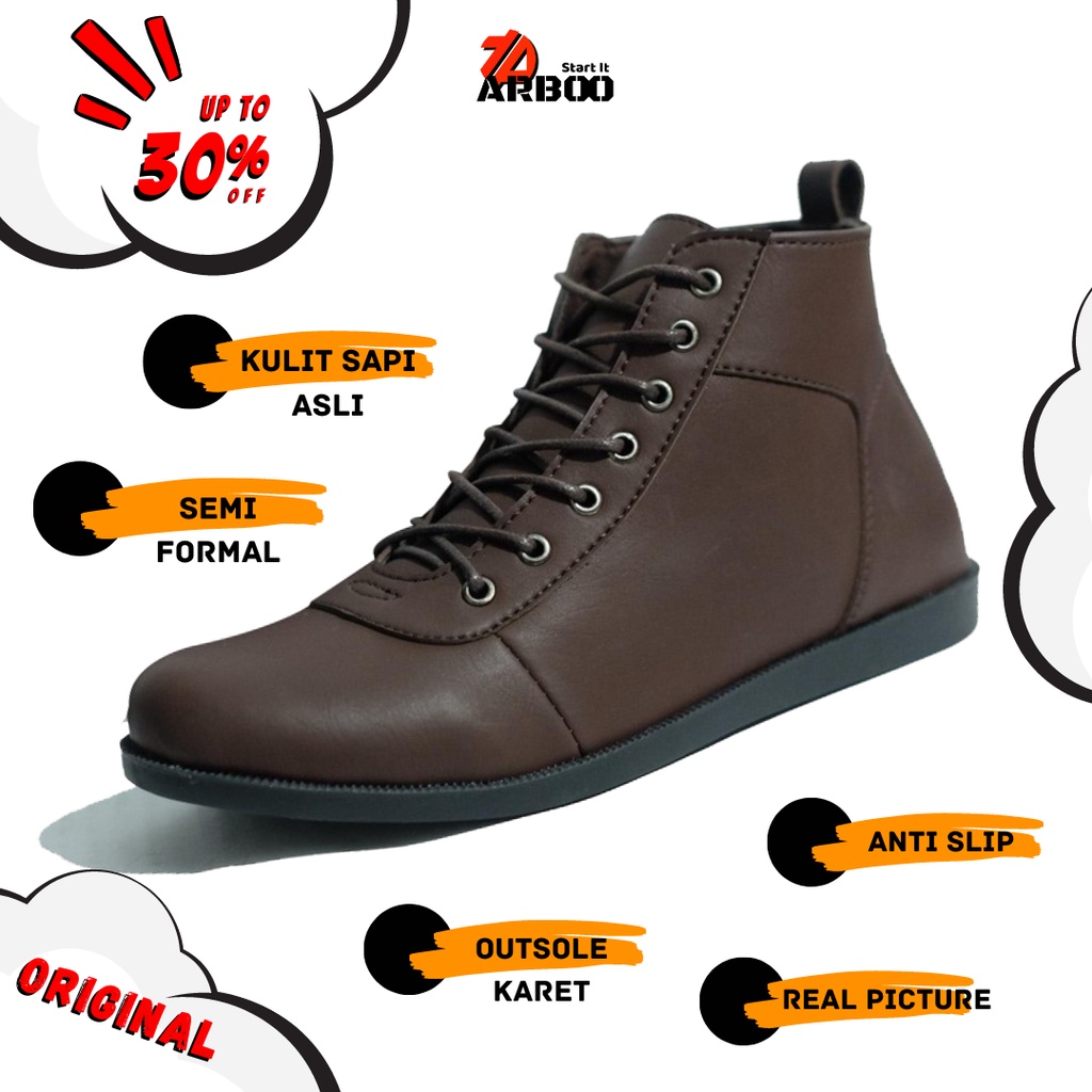 Sepatu Casual Pria Brodo Coklat Kulit SAPI ASLI Arboo Series Original