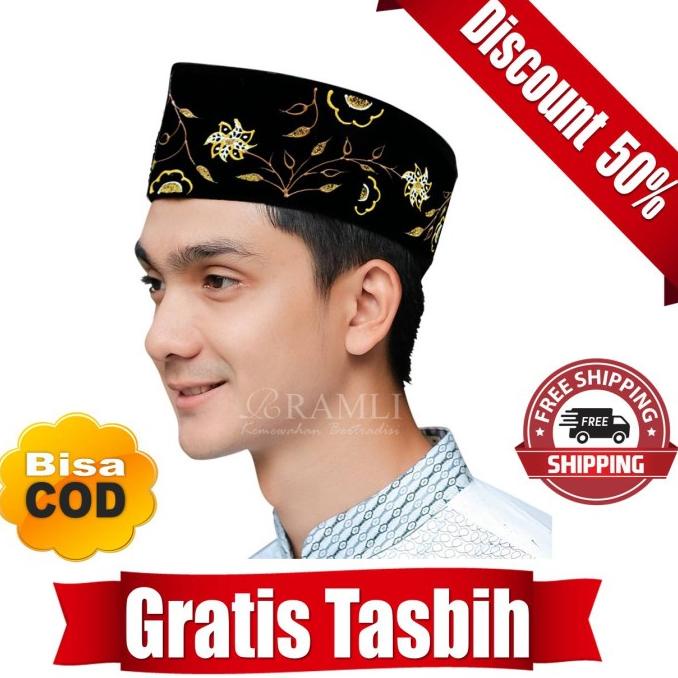 JUAL Peci Ramli Songkok Kopyah Hitam AC Lukis Motif Batik Jawa