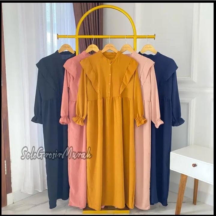 Jasmine Gamia Crincle Airflow Ld110cm/Gamis Polos Rempel Busui Premium