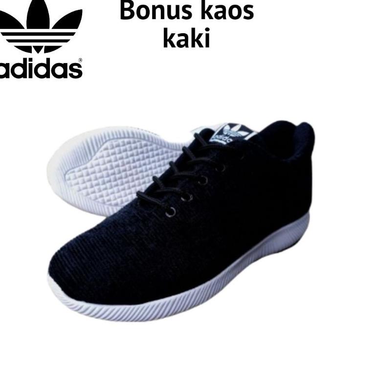 BEST SELLER Sepatu adidas hitam putih / Sepatu Sekolah Hitam Polos Cewek Cowok Sepatu snekers terlar