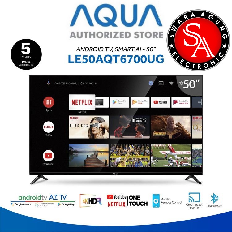 Led UHD Android TV 50 Inch AQUA Type: 50AQT6700 (Khusus Daerah Medan)